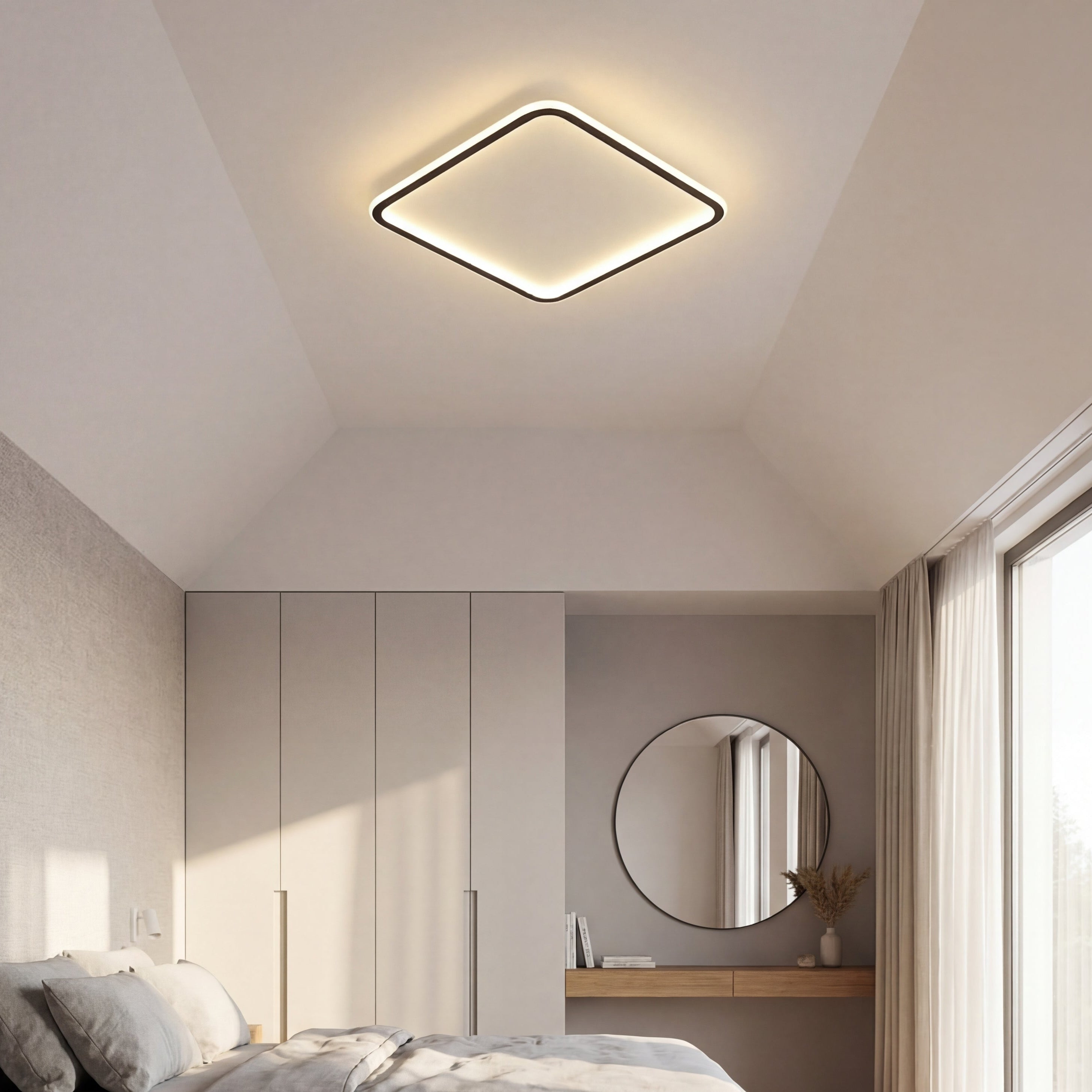 Black Square Ceiling Light With Remote Dimmer
