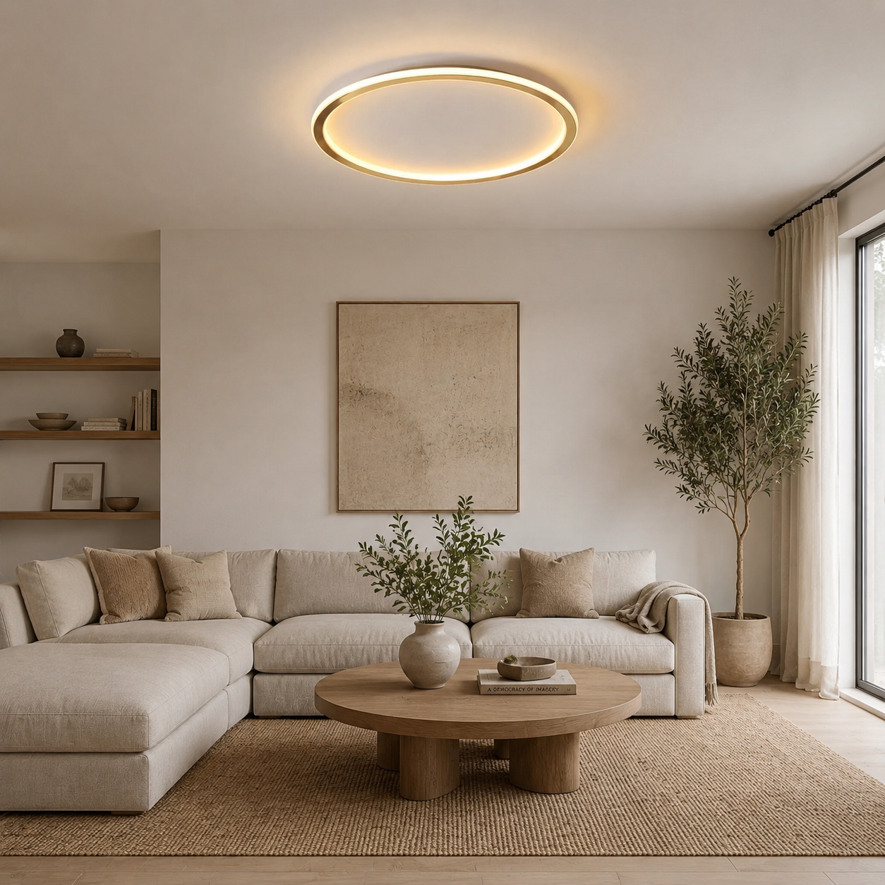 ScandiGlobe | Gold Round Scandinavian Ceiling Light With Remote Dimmer