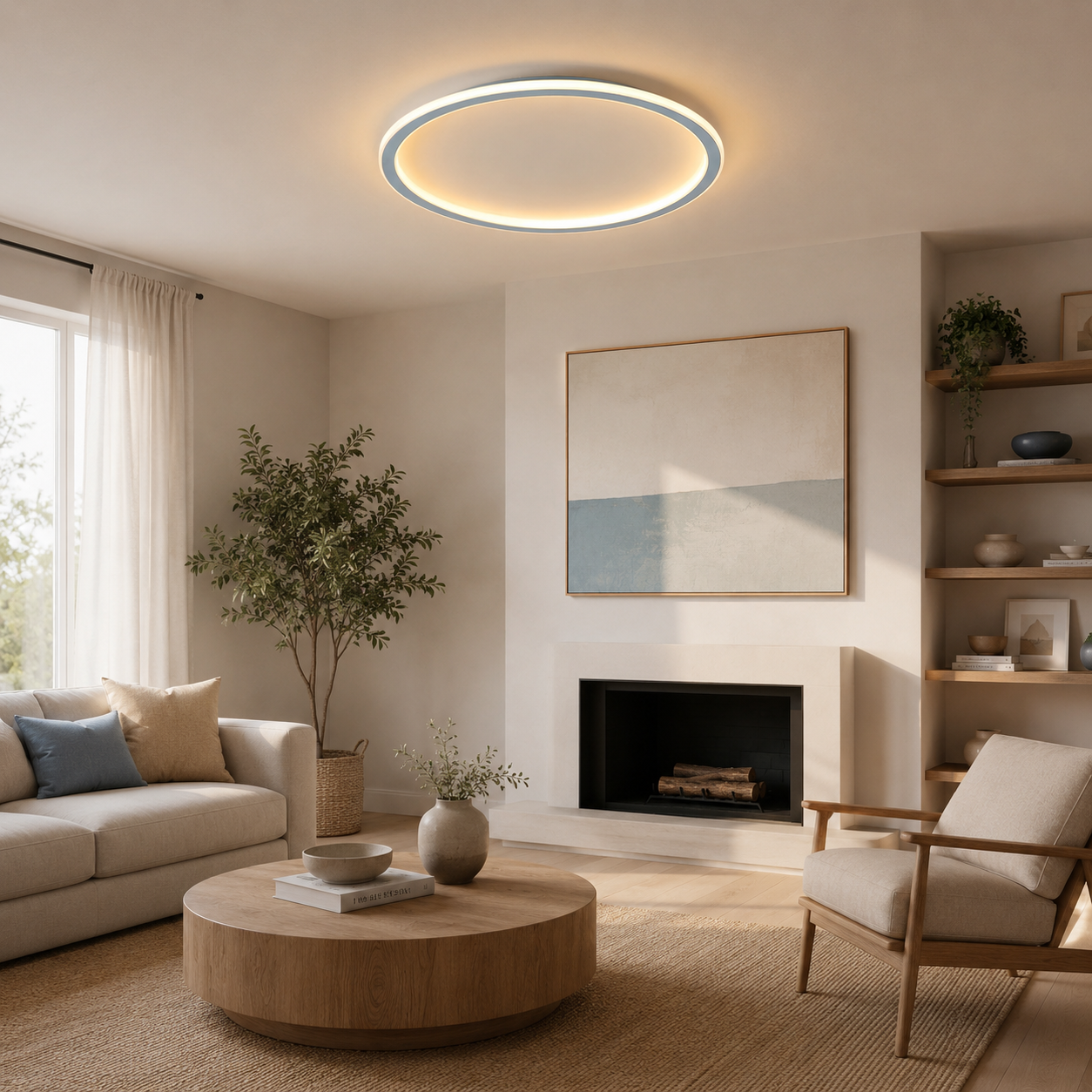 ScandiGlobe | Blue Round Scandinavian Ceiling Light With Remote Dimmer