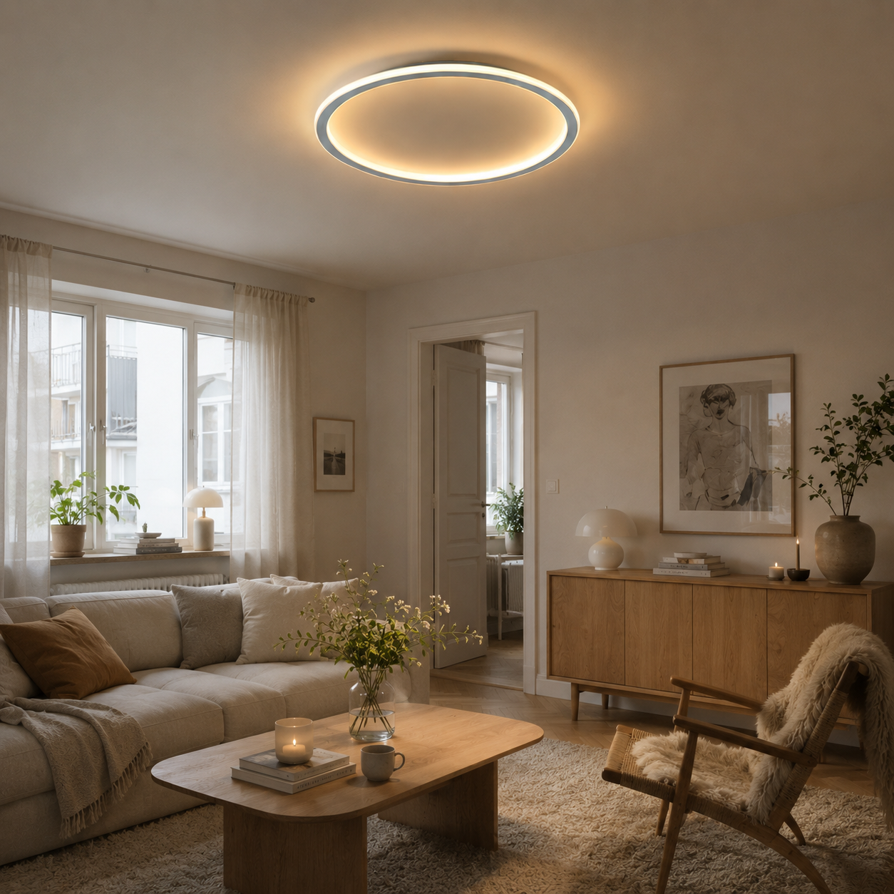 ScandiGlobe | Blue Round Scandinavian Ceiling Light With Remote Dimmer