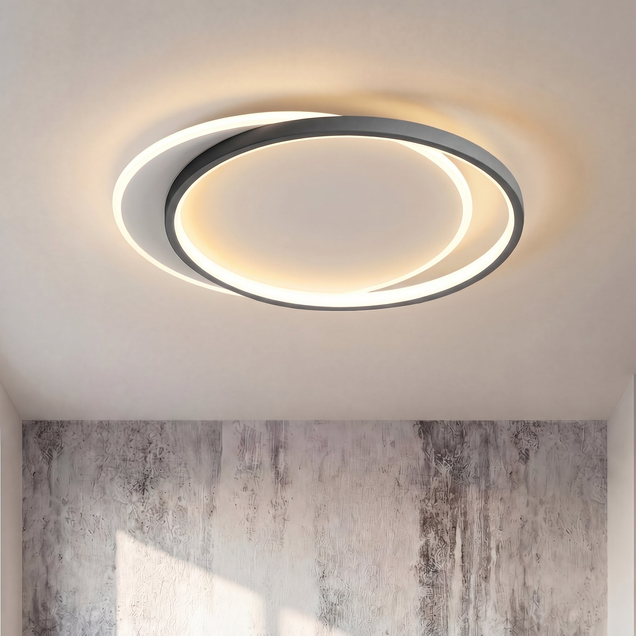 Double Ring Black Ceiling Light With Remote Dimmer
