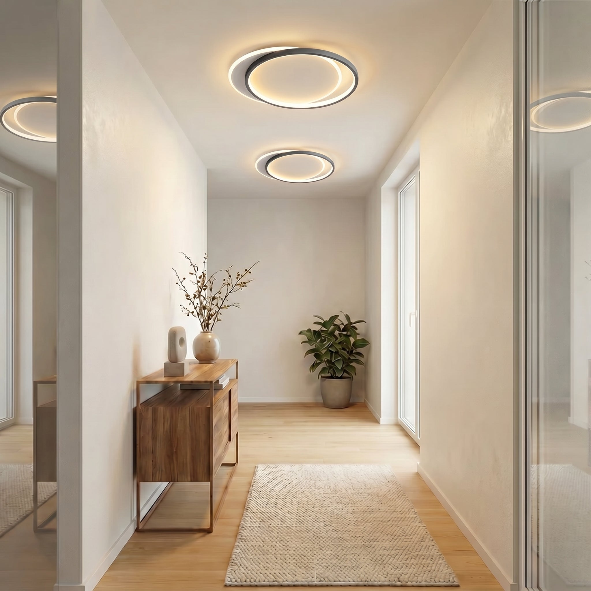 Double Ring Black Ceiling Light With Remote Dimmer