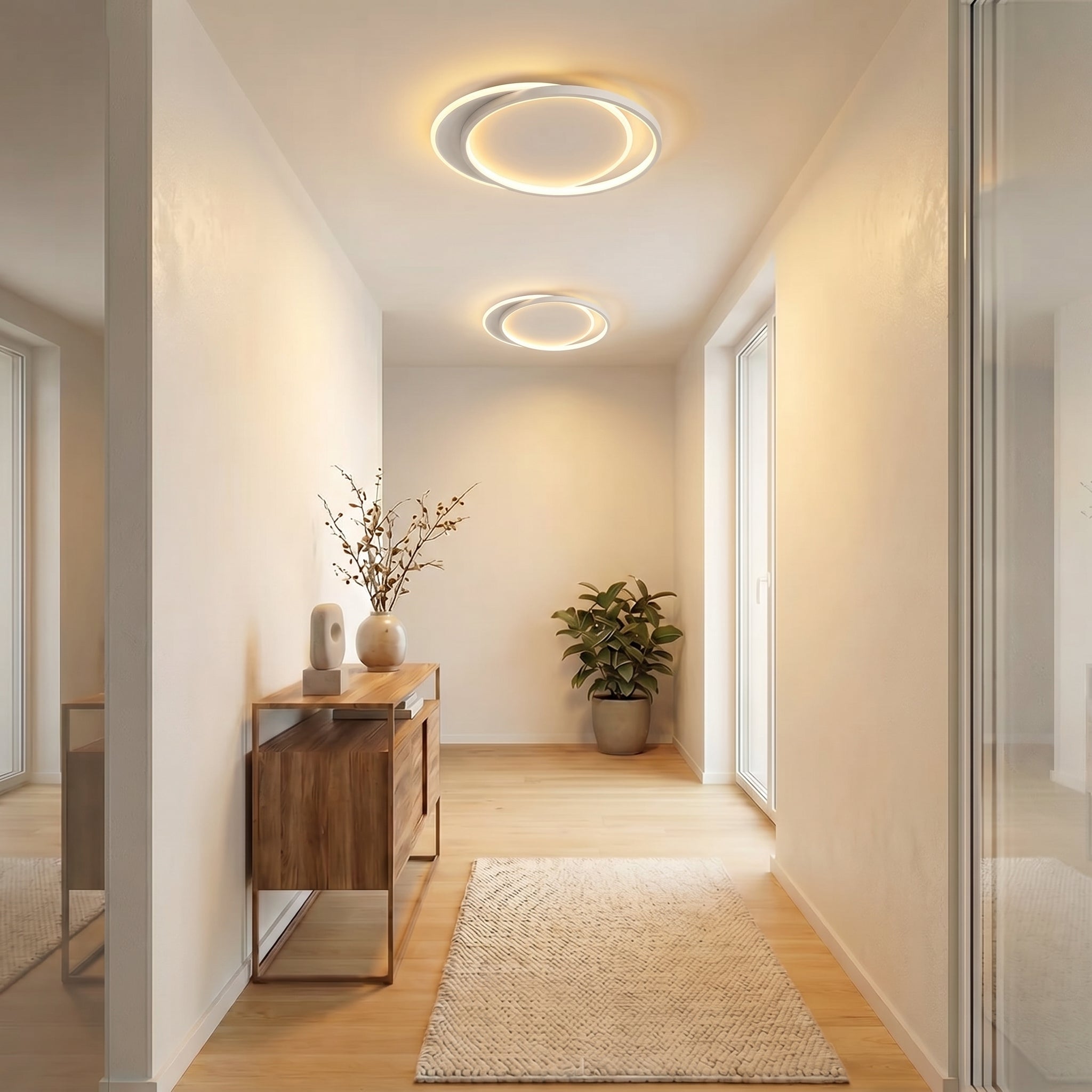 Double Ring White Ceiling Light With Remote Dimmer
