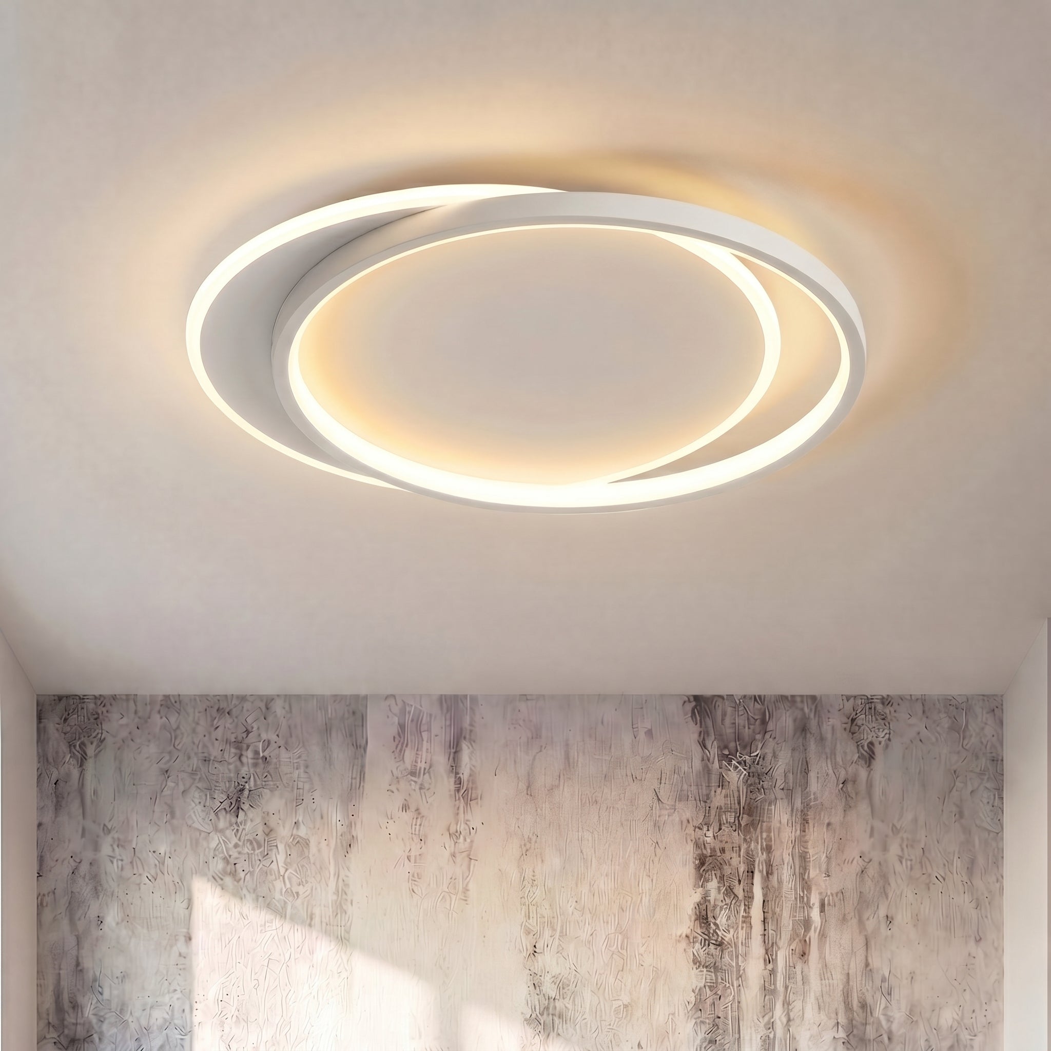 Double Ring White Ceiling Light With Remote Dimmer