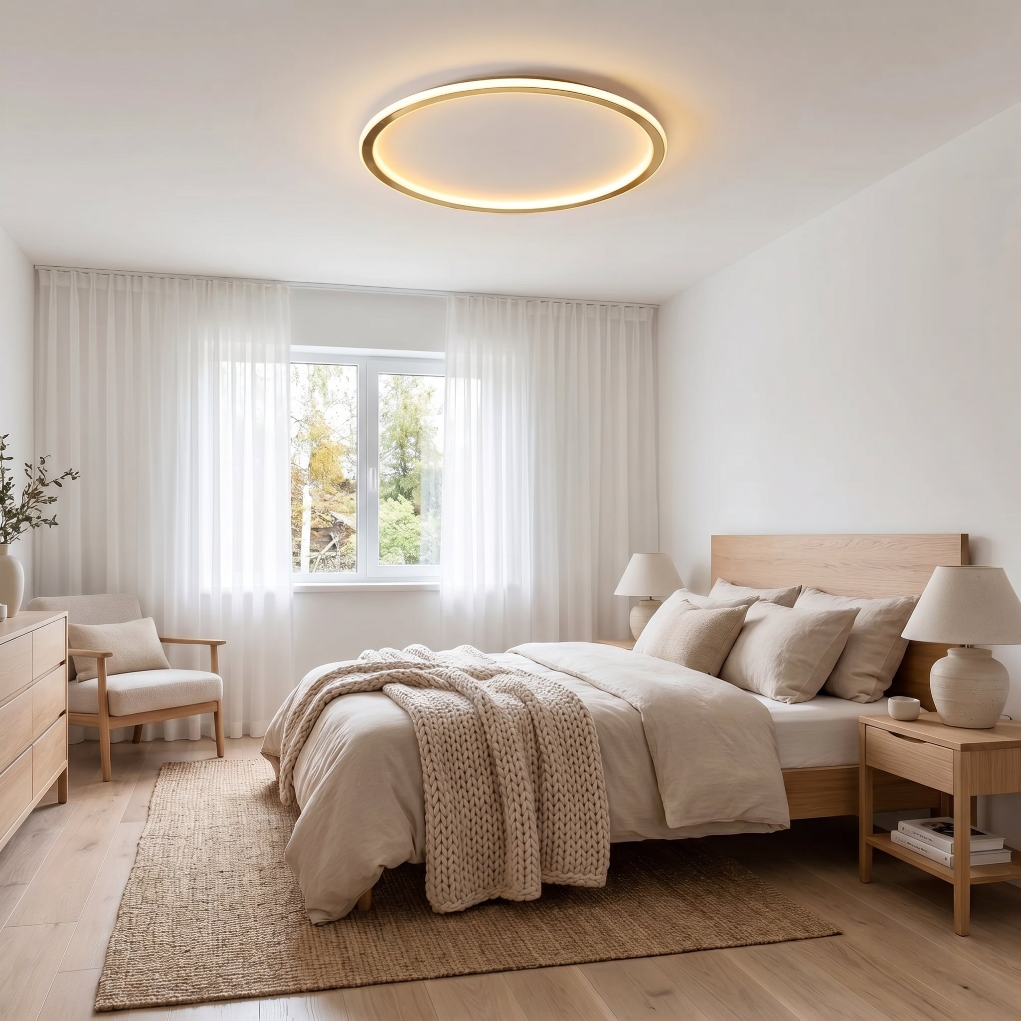 ScandiGlobe | Gold Round Scandinavian Ceiling Light With Remote Dimmer