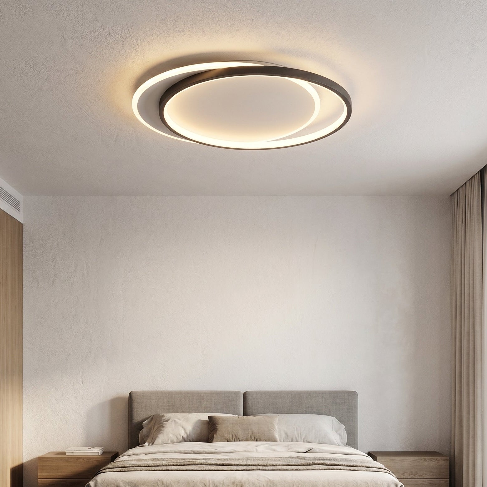 Double Ring Black Ceiling Light With Remote Dimmer