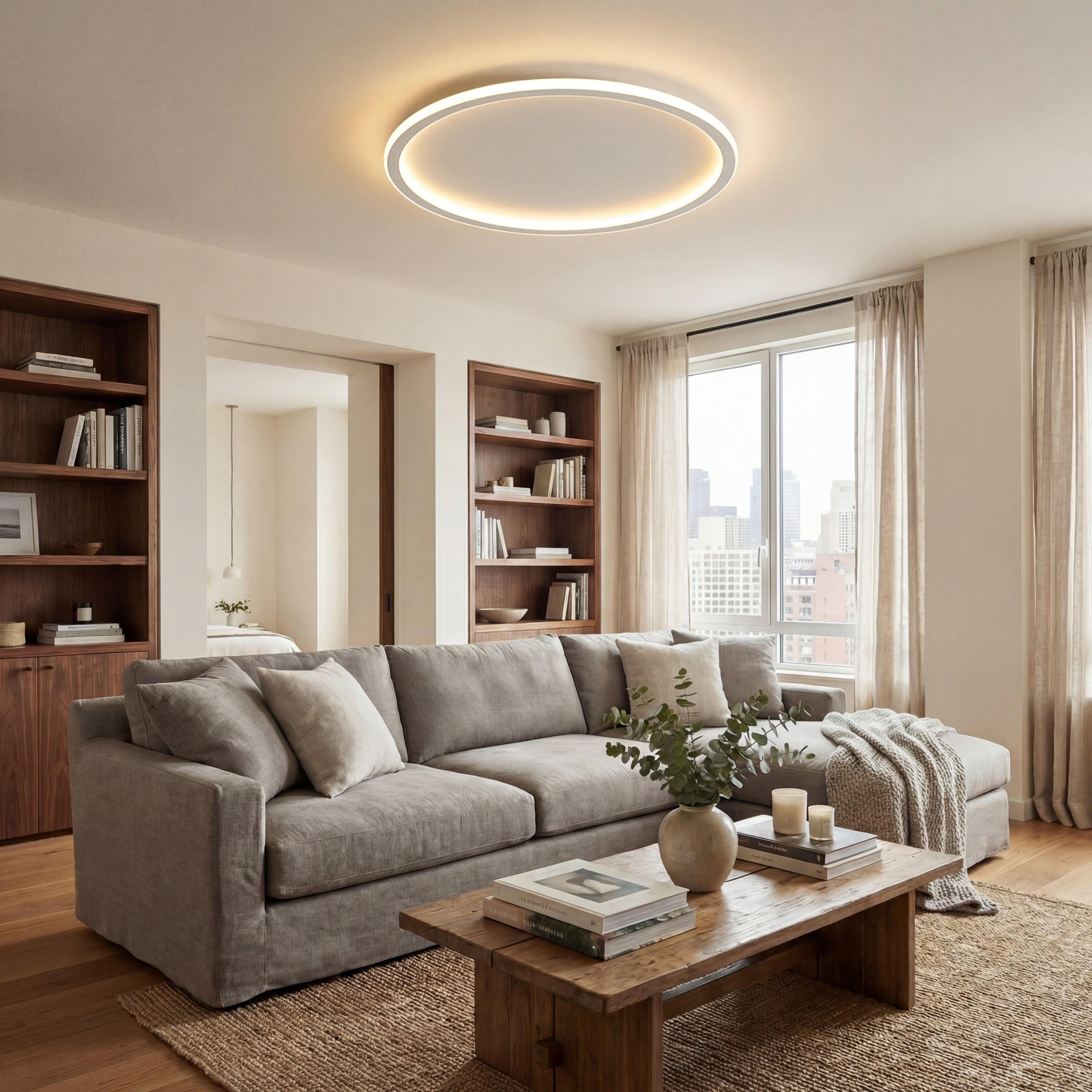 ScandiGlobe | White Round Scandinavian Ceiling Light With Remote Dimmer