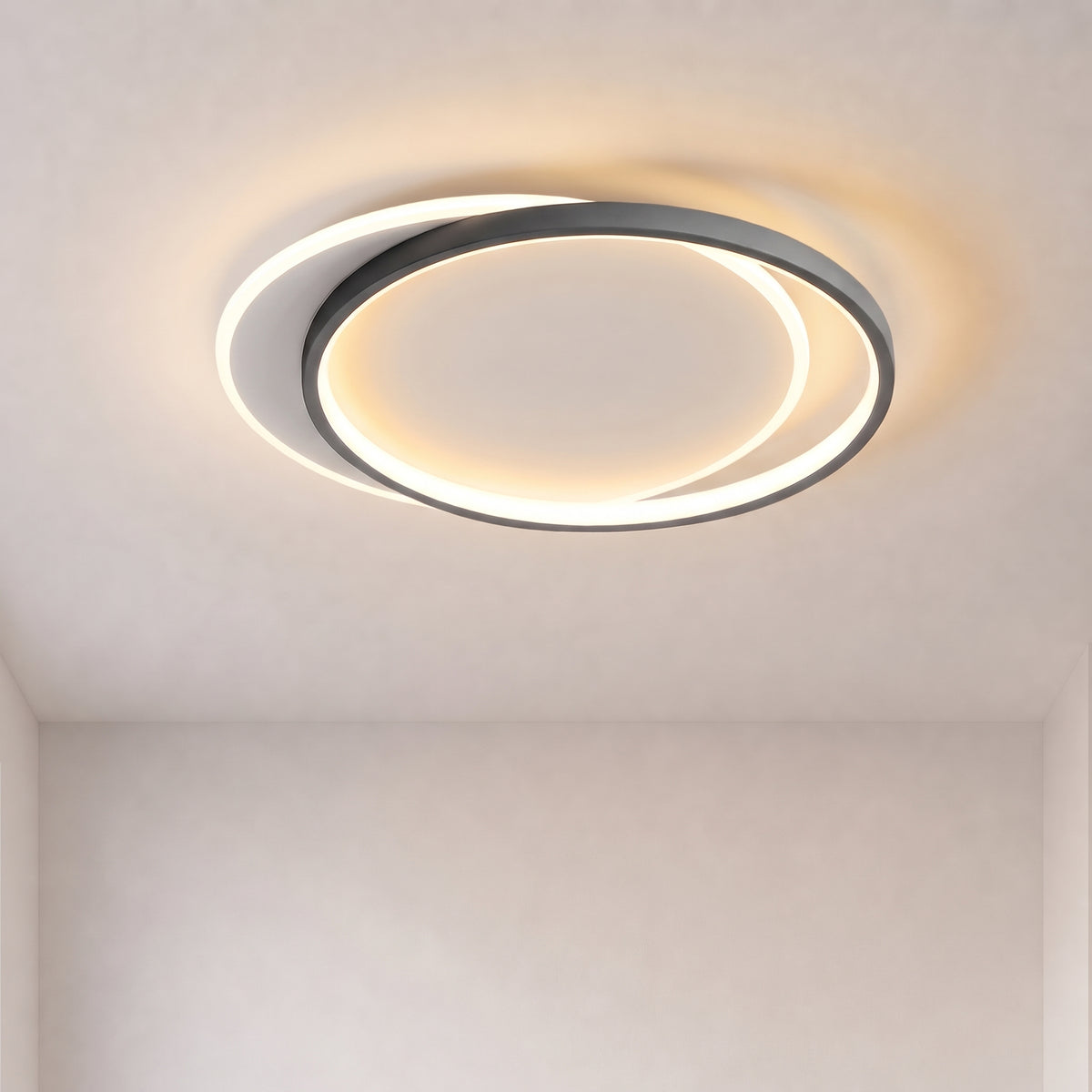 Double Ring Black Ceiling Light With Remote Dimmer