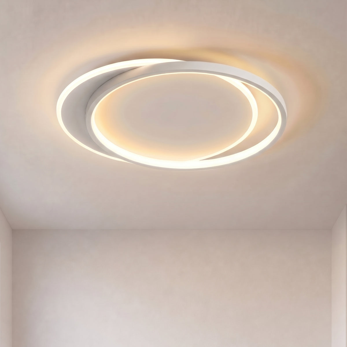 Double Ring White Ceiling Light With Remote Dimmer