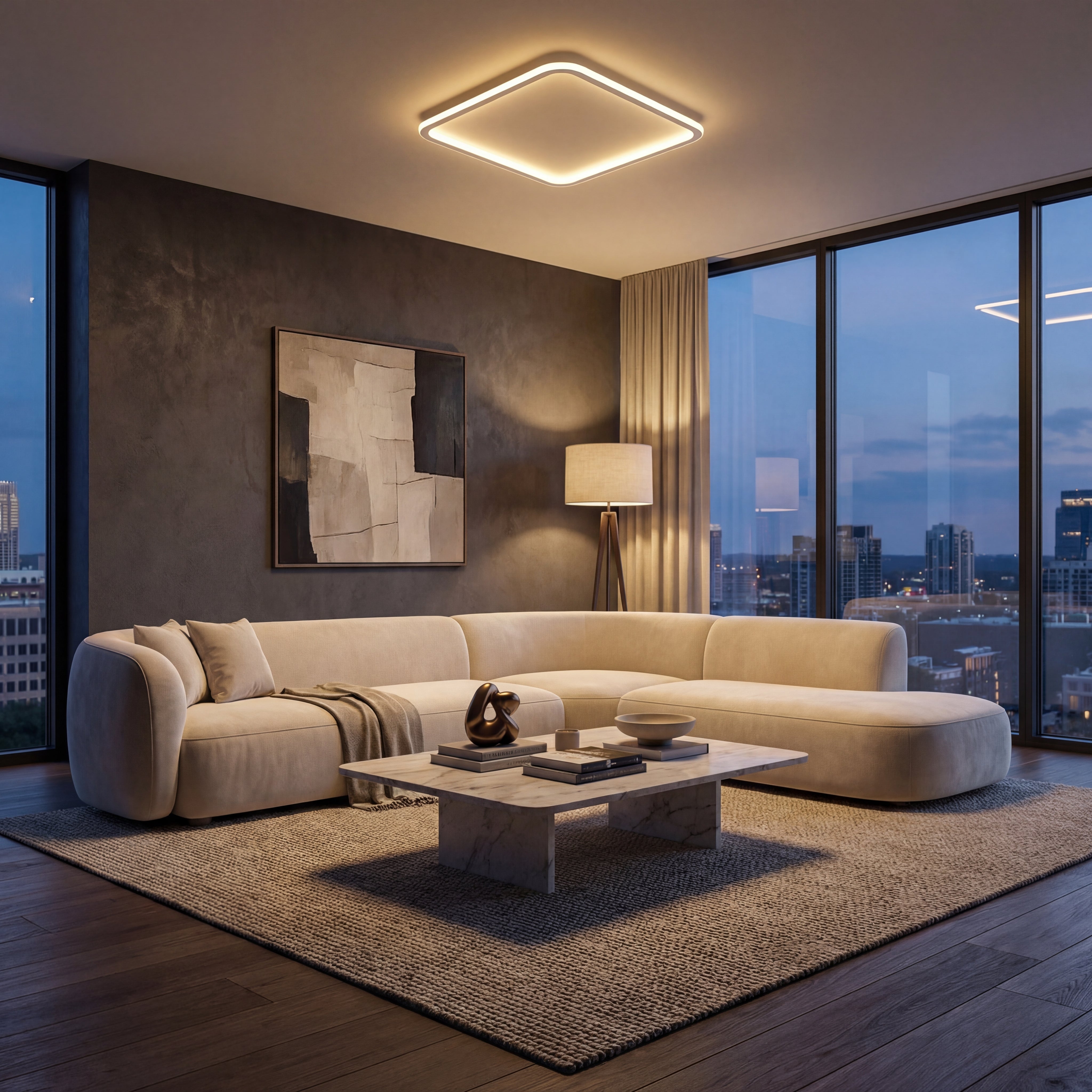 ScandiGlobe | White Square Scandinavian Ceiling Light With Remote Dimmer