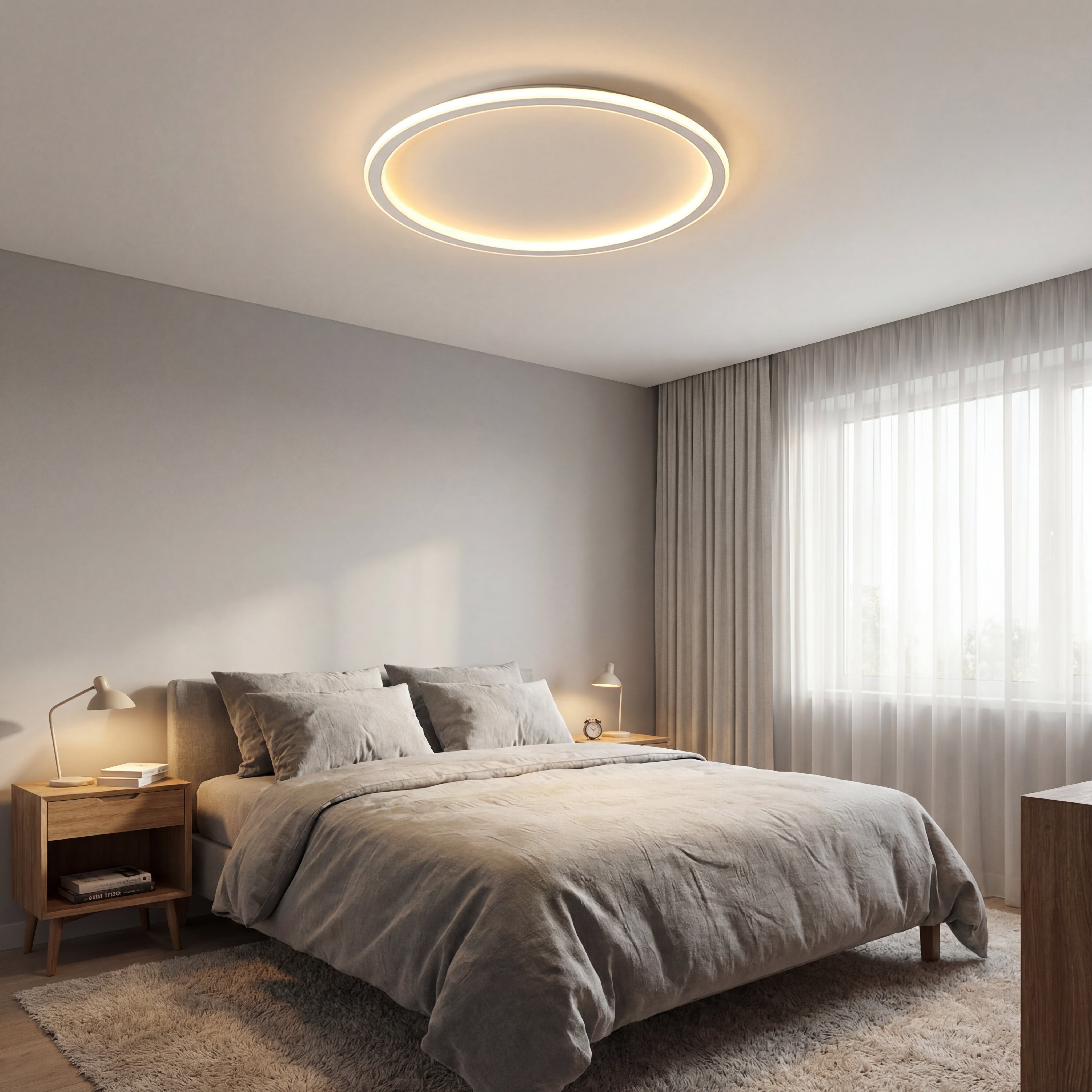 ScandiGlobe | White Round Scandinavian Ceiling Light With Remote Dimmer