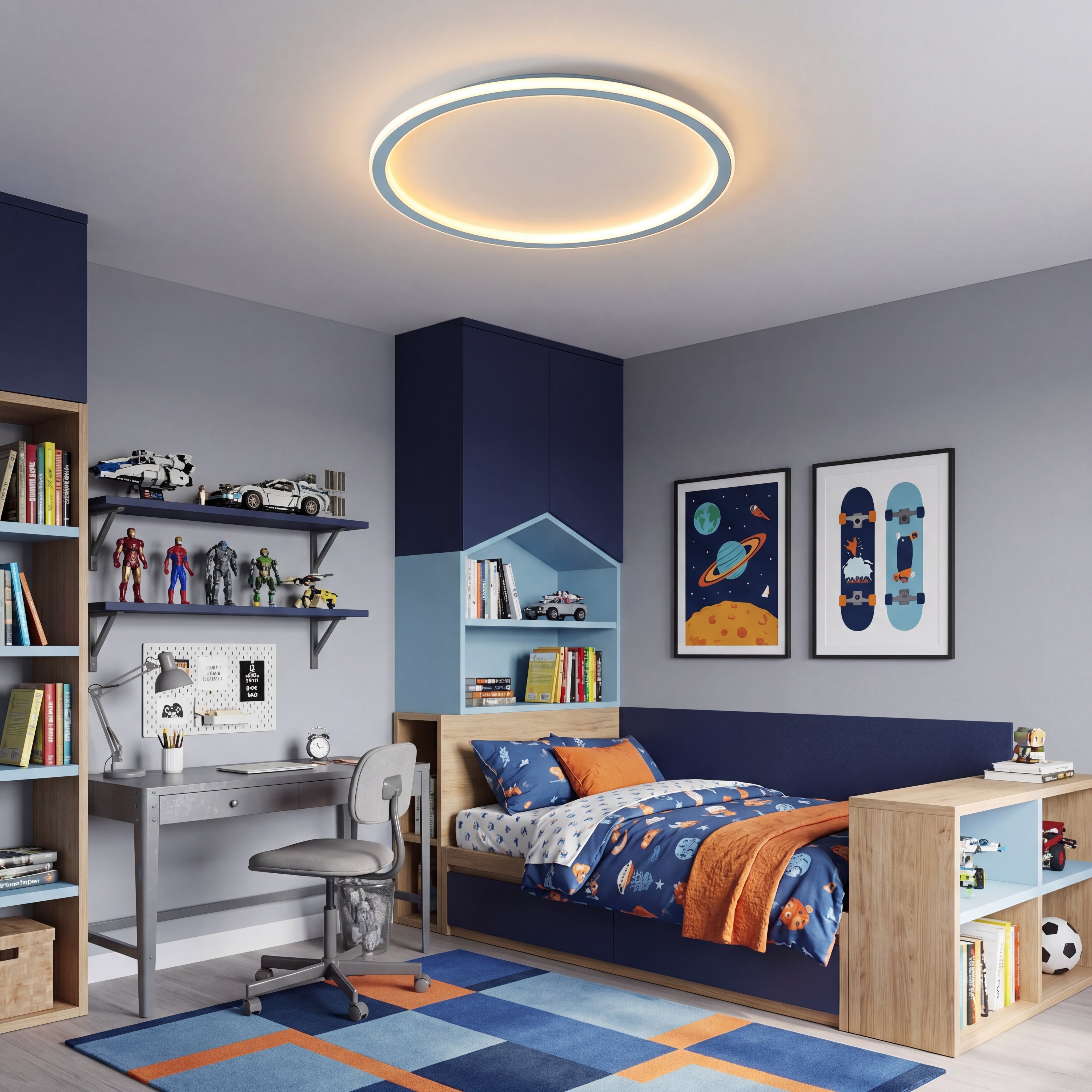 ScandiGlobe | Blue Round Scandinavian Ceiling Light With Remote Dimmer