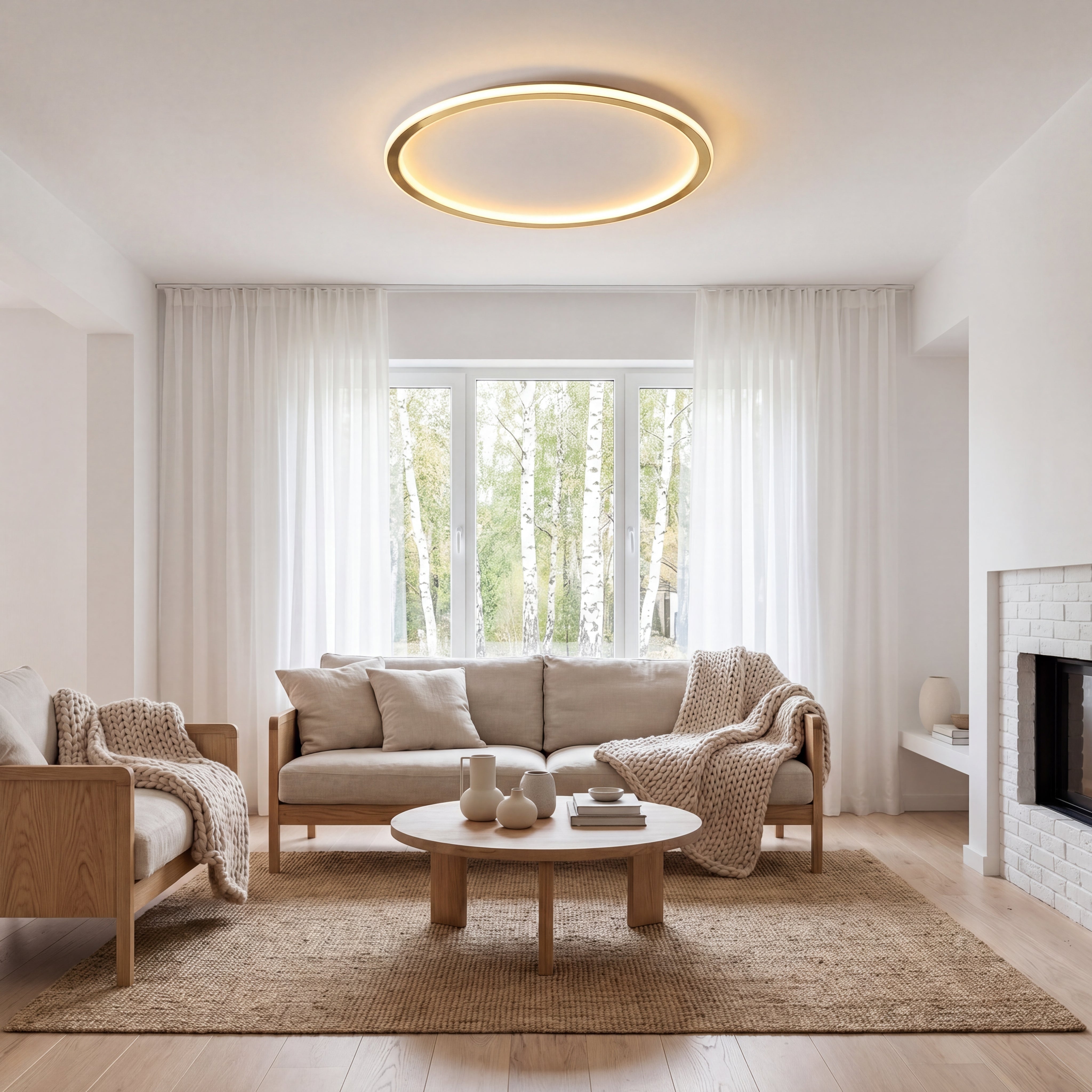 ScandiGlobe | Gold Round Scandinavian Ceiling Light With Remote Dimmer