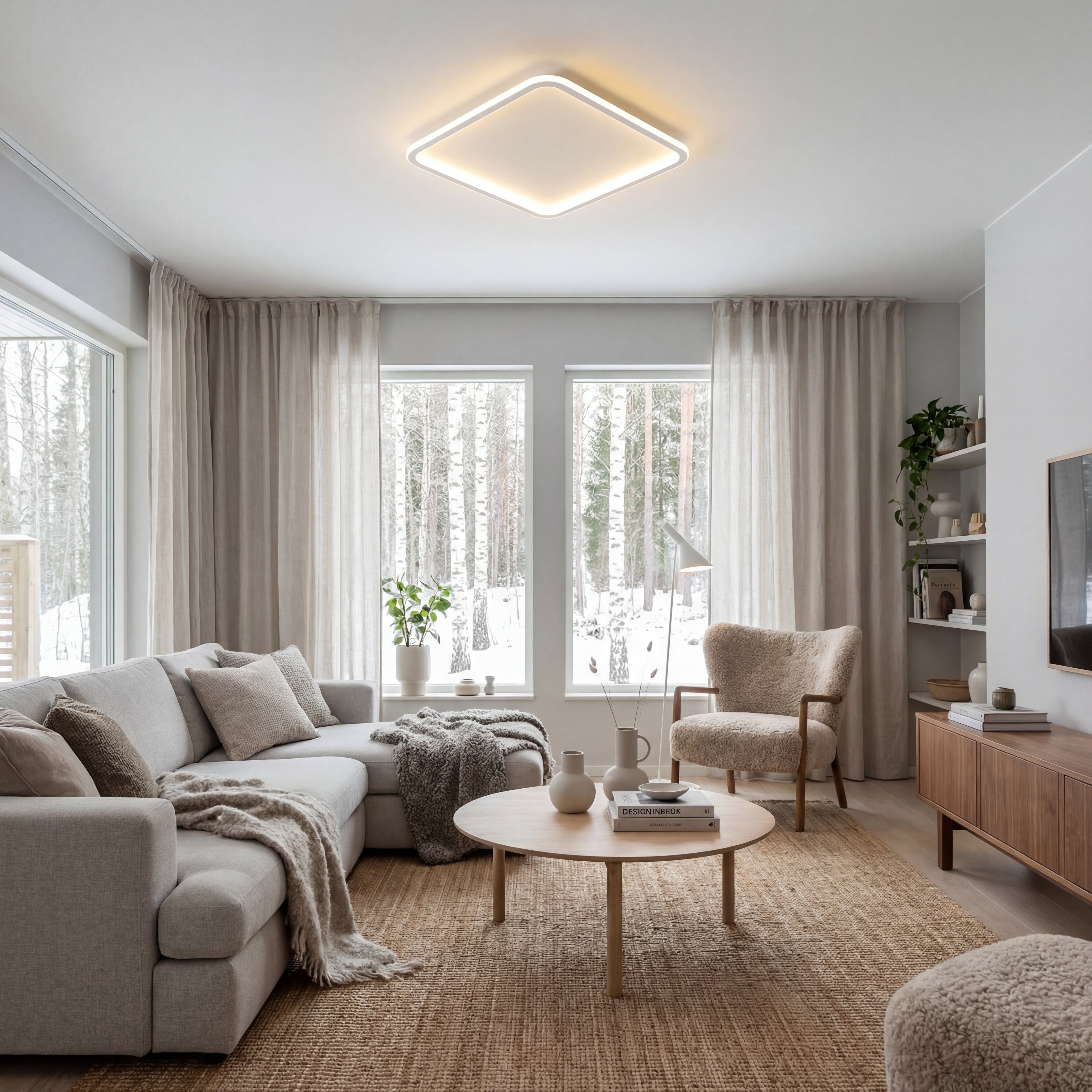 ScandiGlobe | White Square Scandinavian Ceiling Light With Remote Dimmer