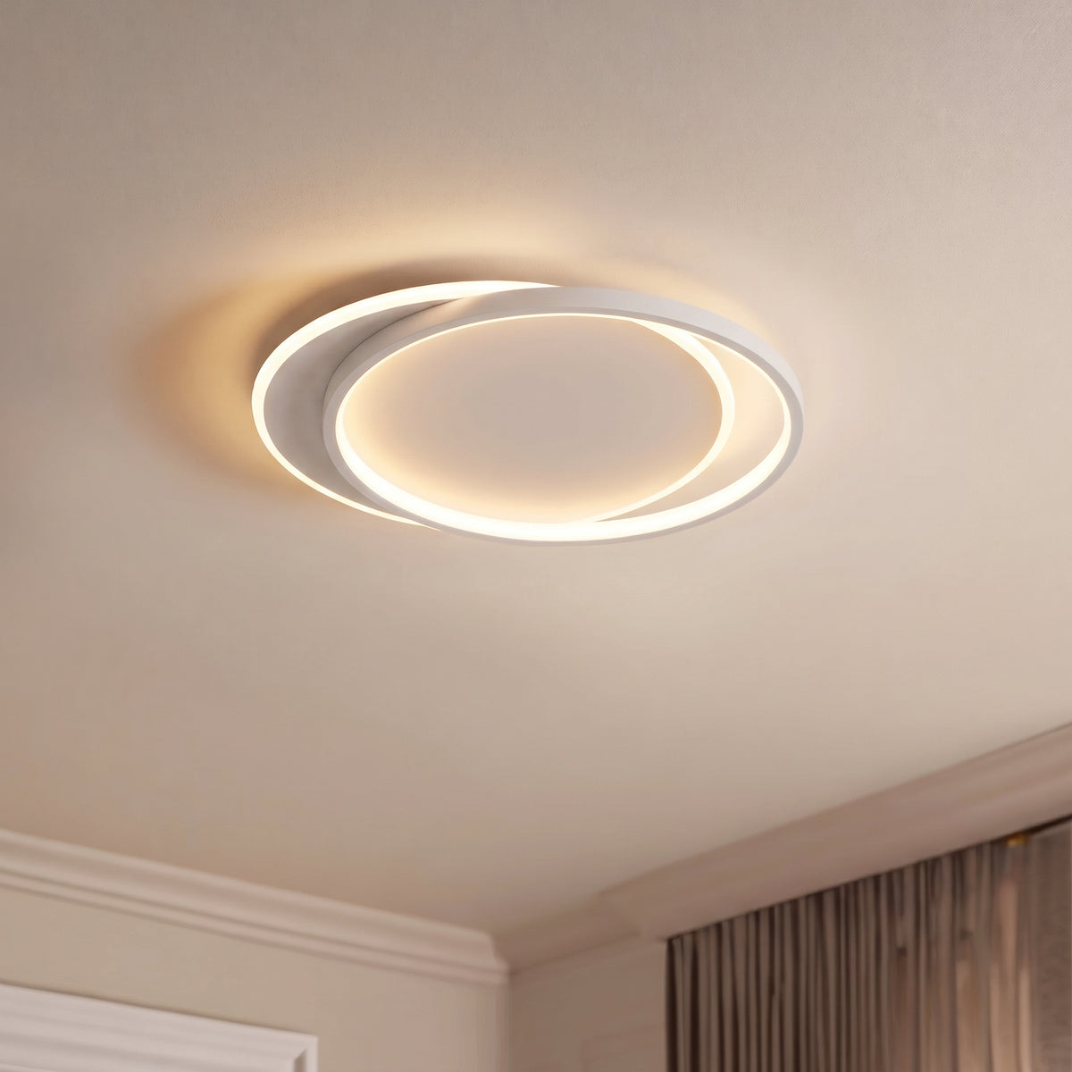 Double Ring White Ceiling Light With Remote Dimmer