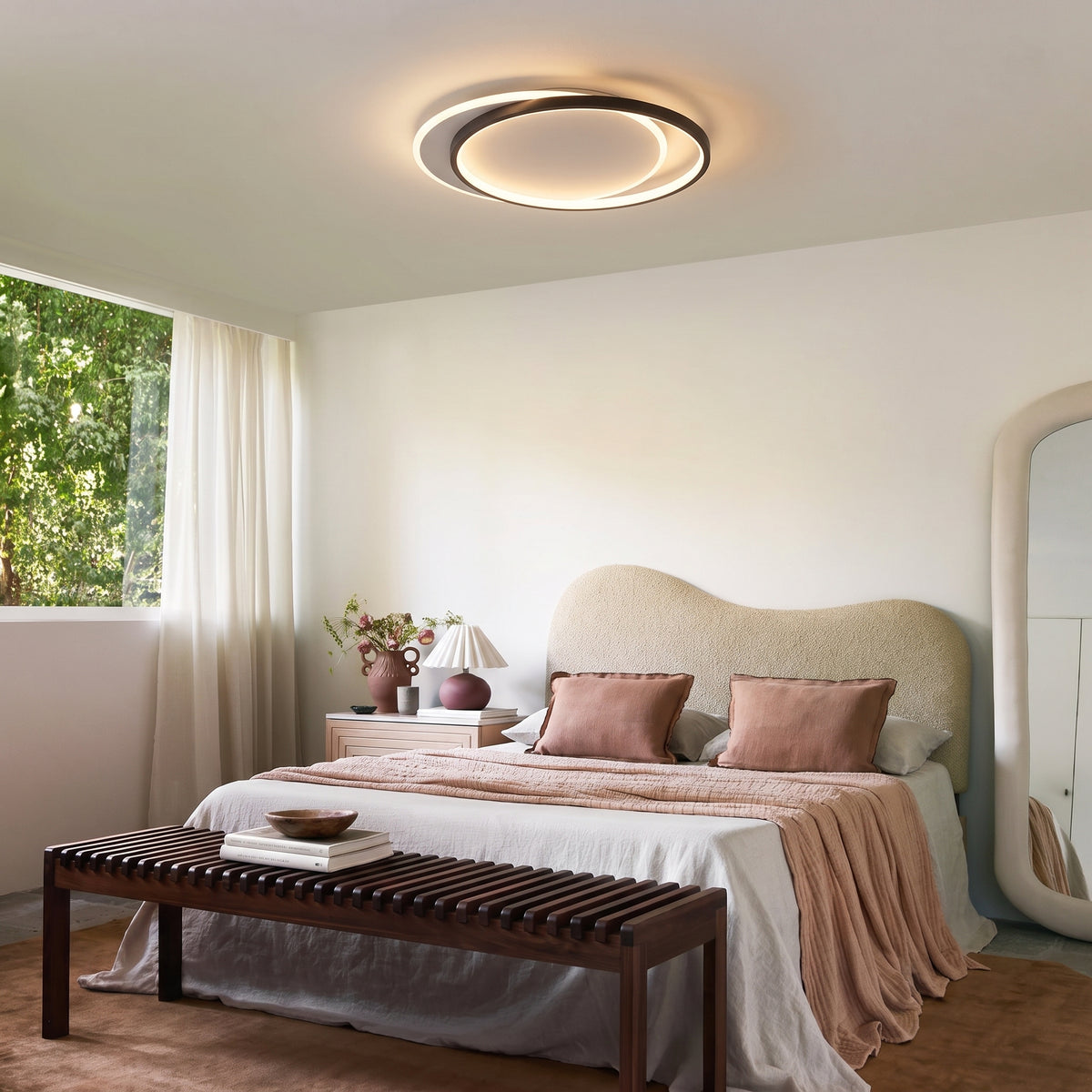 Double Ring Black Ceiling Light With Remote Dimmer