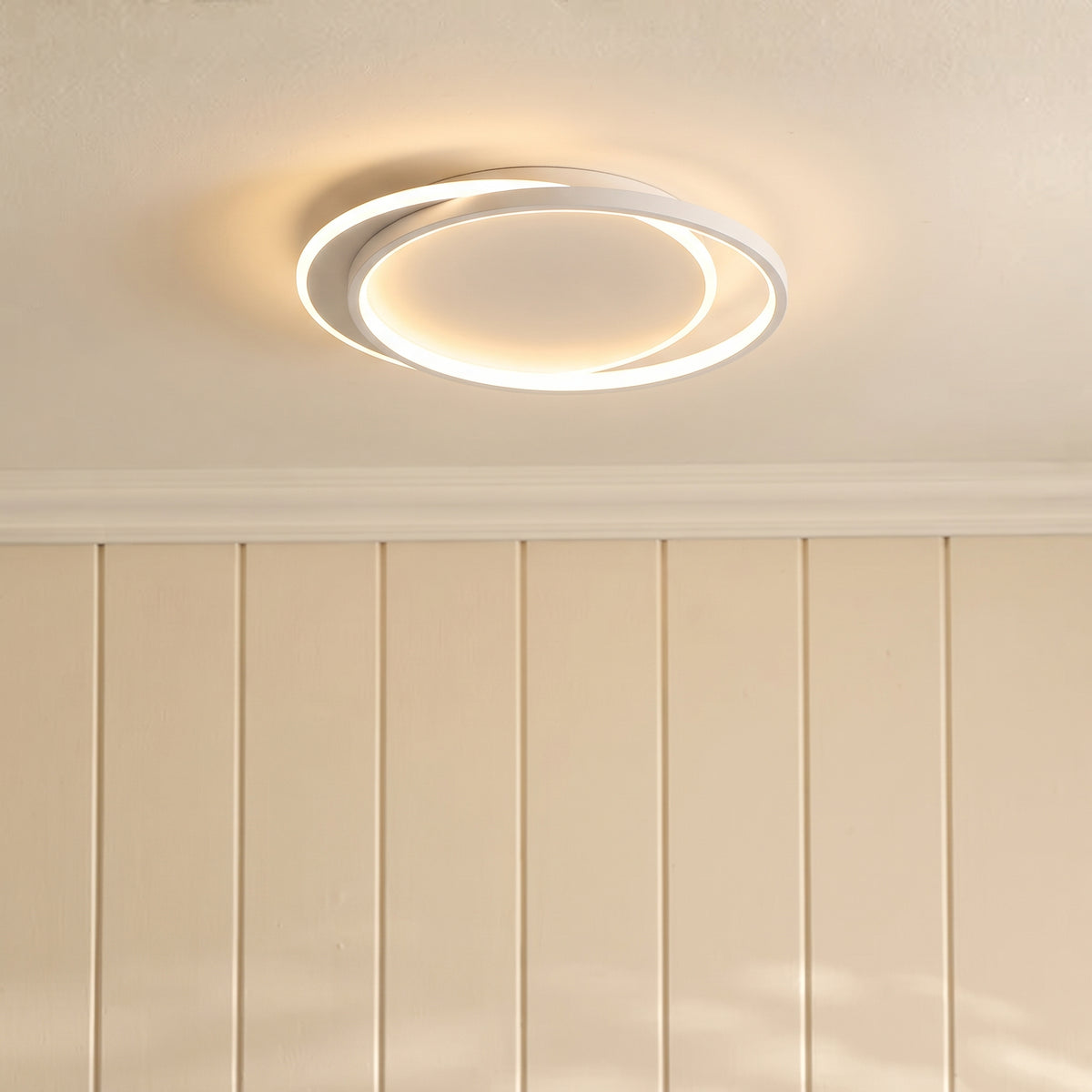 Double Ring White Ceiling Light With Remote Dimmer