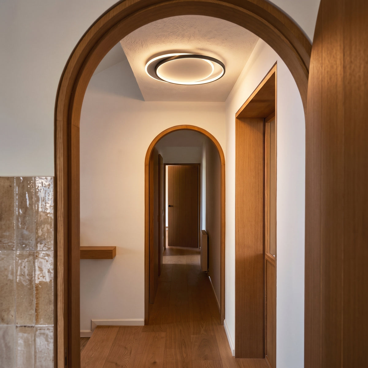Double Ring Black Ceiling Light With Remote Dimmer
