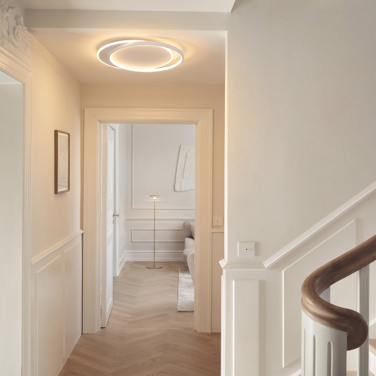 Double Ring White Ceiling Light With Remote Dimmer