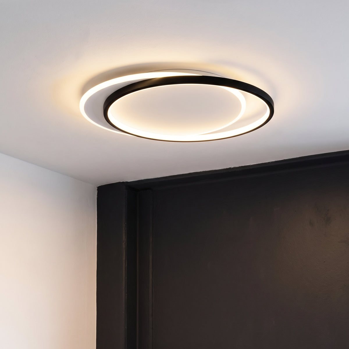 Double Ring Black Ceiling Light With Remote Dimmer