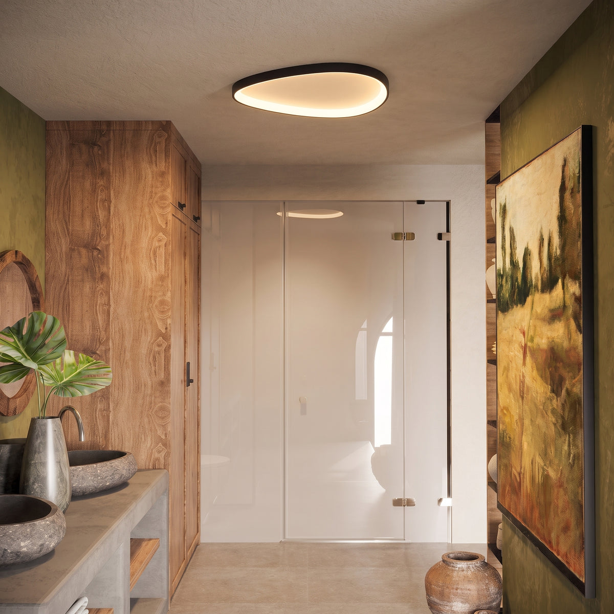 Single Black Armure Ceiling Light With Remote Dimmer