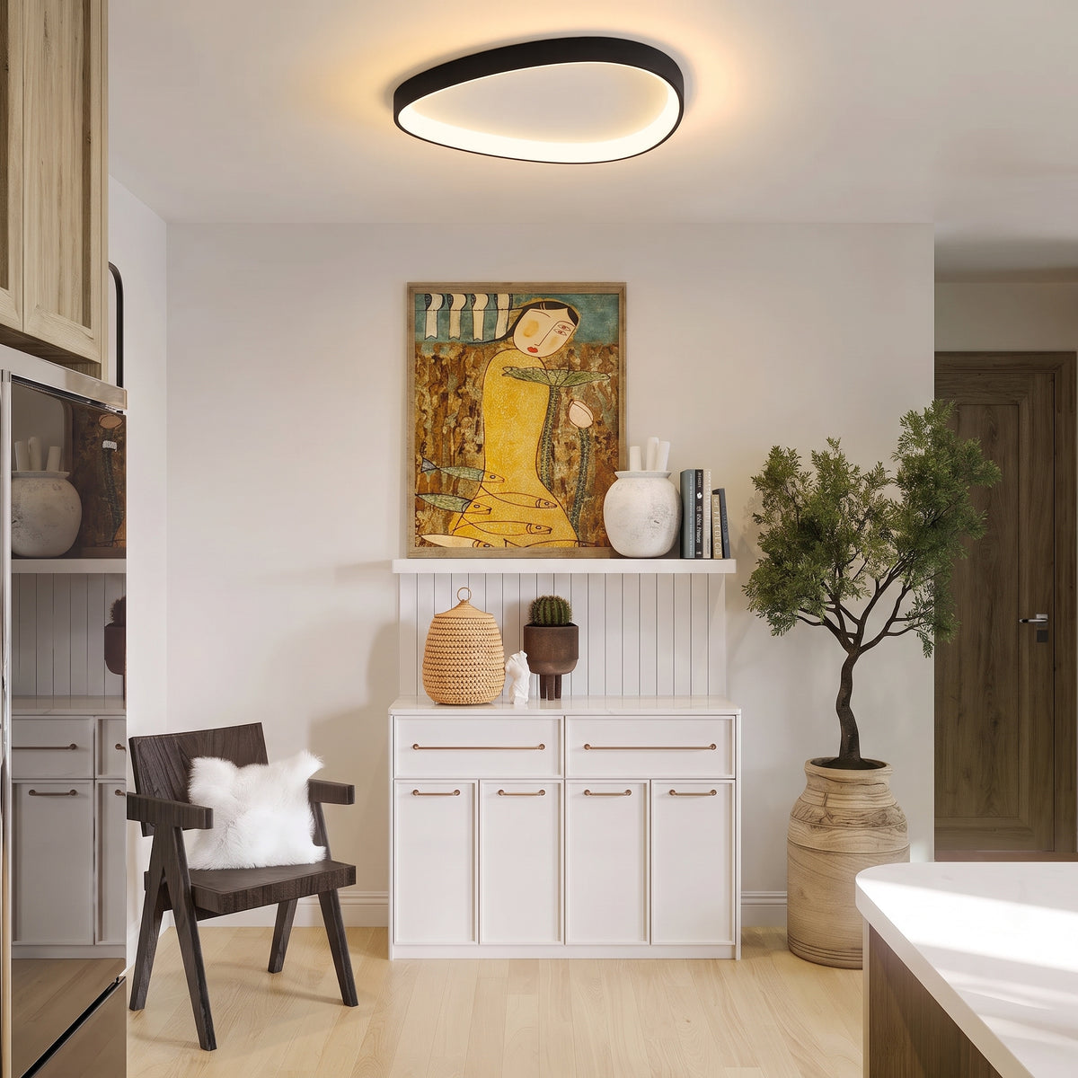 Single Black Armure Ceiling Light With Remote Dimmer