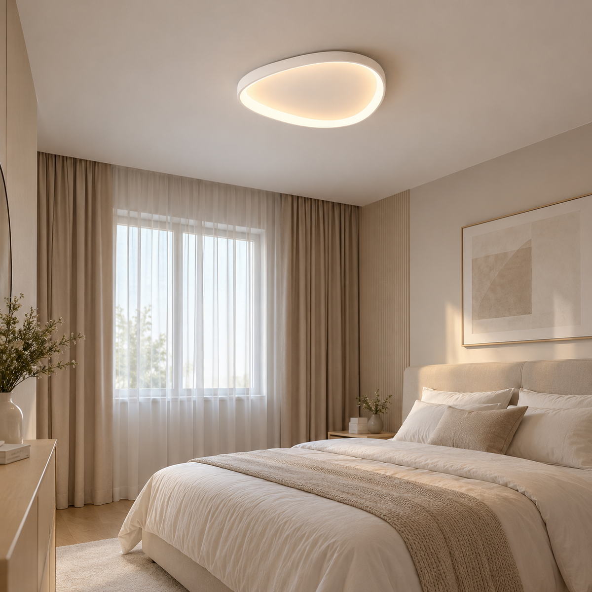 Single White Armure Ceiling Light With Remote Dimmer