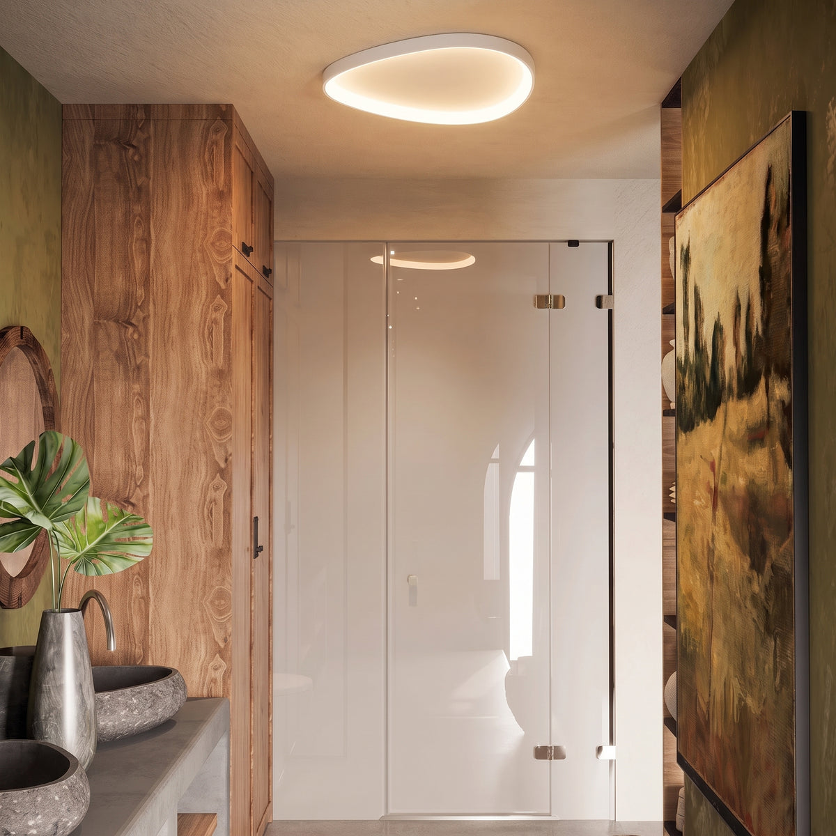 Single White Armure Ceiling Light With Remote Dimmer
