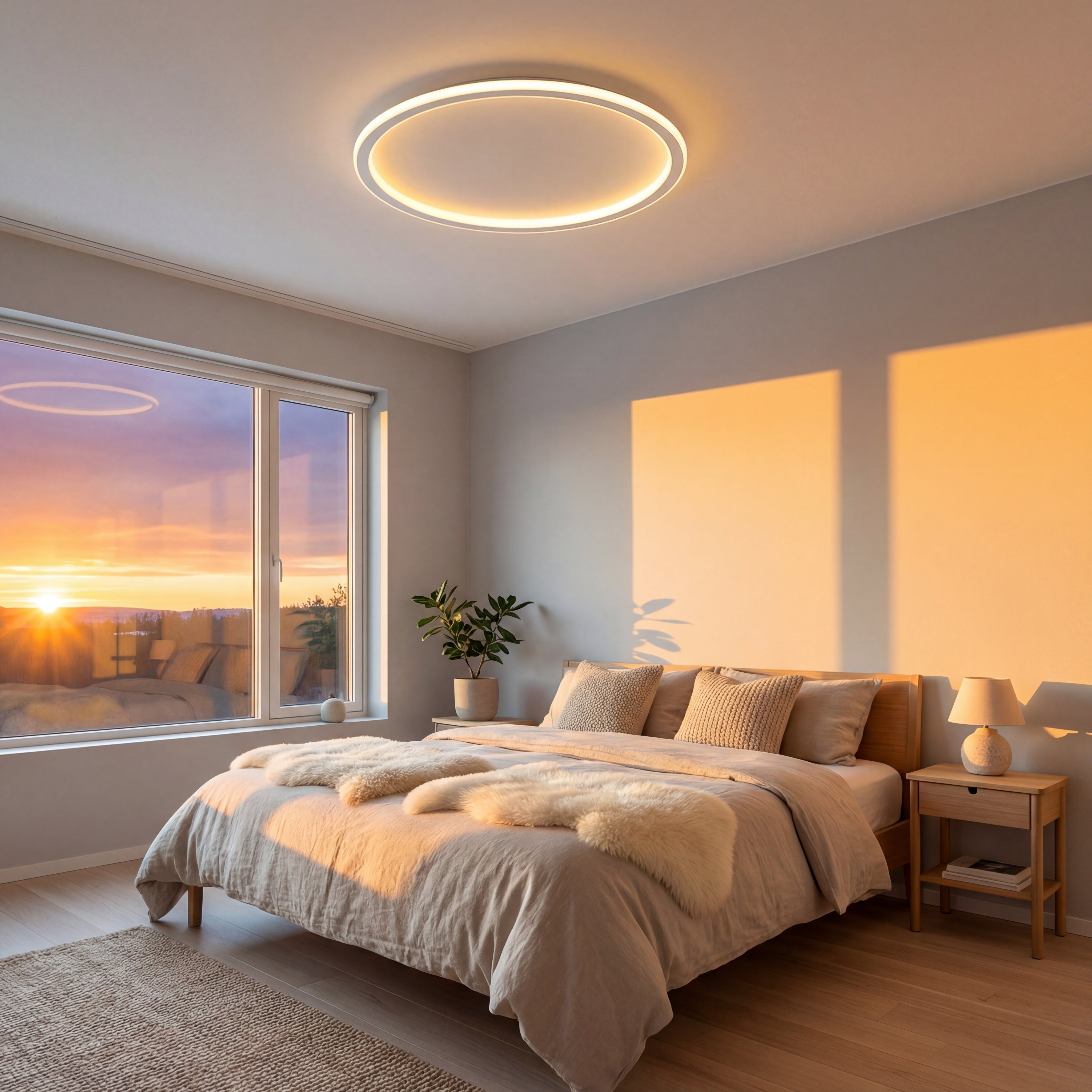 ScandiGlobe | White Round Scandinavian Ceiling Light With Remote Dimmer