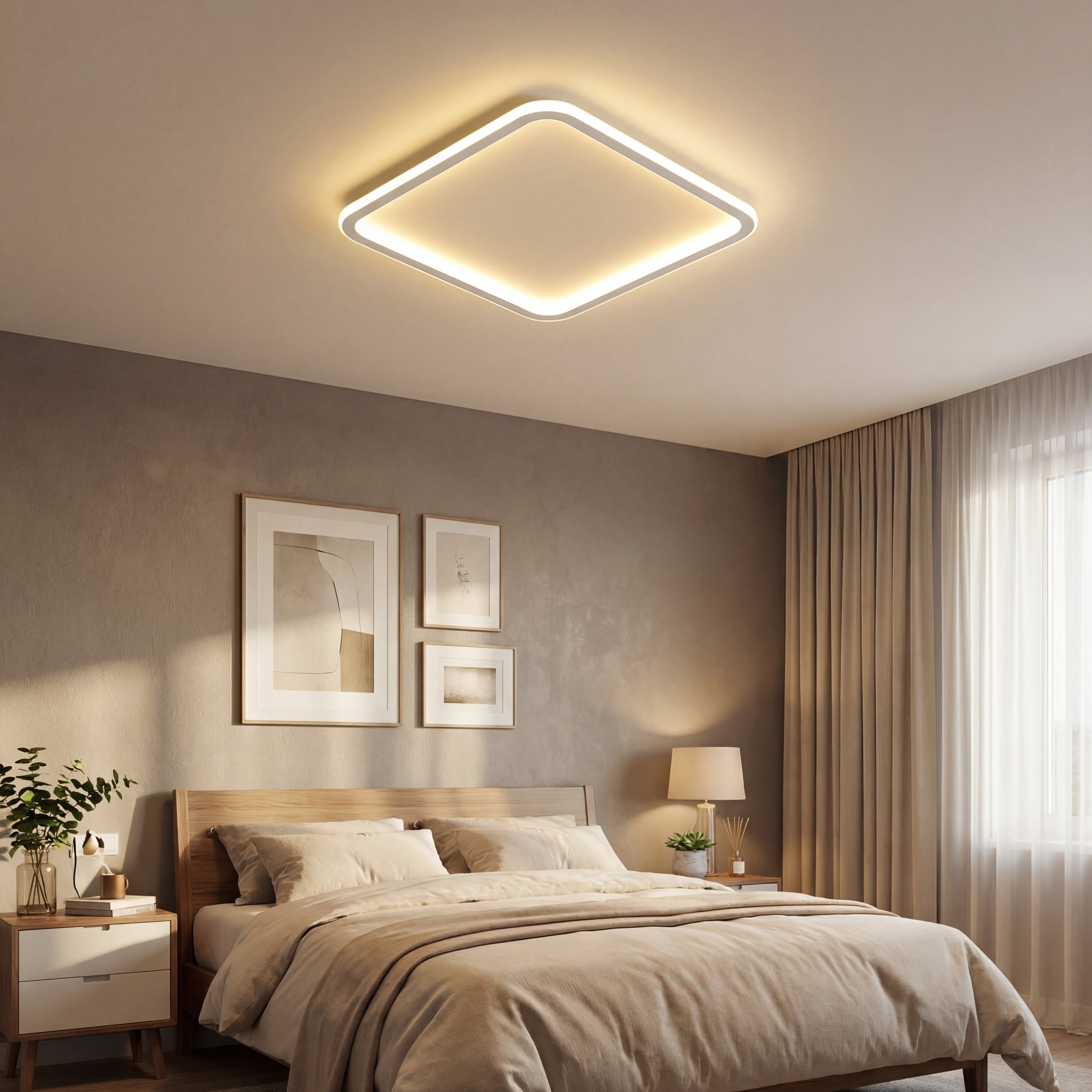 ScandiGlobe | White Square Scandinavian Ceiling Light With Remote Dimmer
